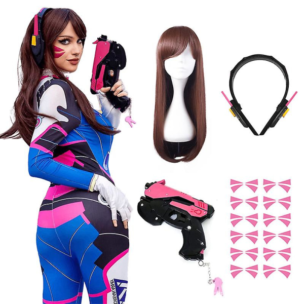 D.Va Cosplay Kostym Bodysuit Zentai Spel Kvinnor Sexig Vuxen Jumpsuit Peruk Vapen Hörlurar Komplett Dräkt Halloween Party Kostymer Kläder S