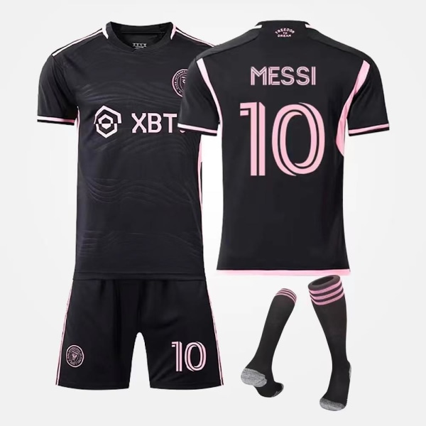 3-13 år børne fodboldtøj sæt Messi Ronaldo NO.10/7 træningstøj Black with socks 12-13T 30