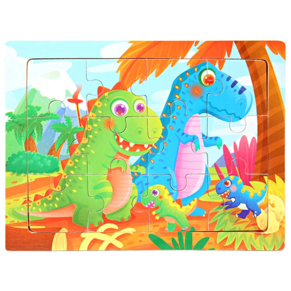 15*11cm 3D Palapeli Sarjakuvaeläimet Puupalapeli Lasten Kognitiivinen Palapeli Vauvan Puiset Lelut Opetuslelut Lapsille 1-tyrannosaurus