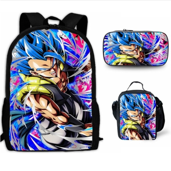 3 stk./sæt 16\" Anime Dragon Ball Børn Skole Gave Rygsæk+Madkasse+Penneetui Gray 16 Inches