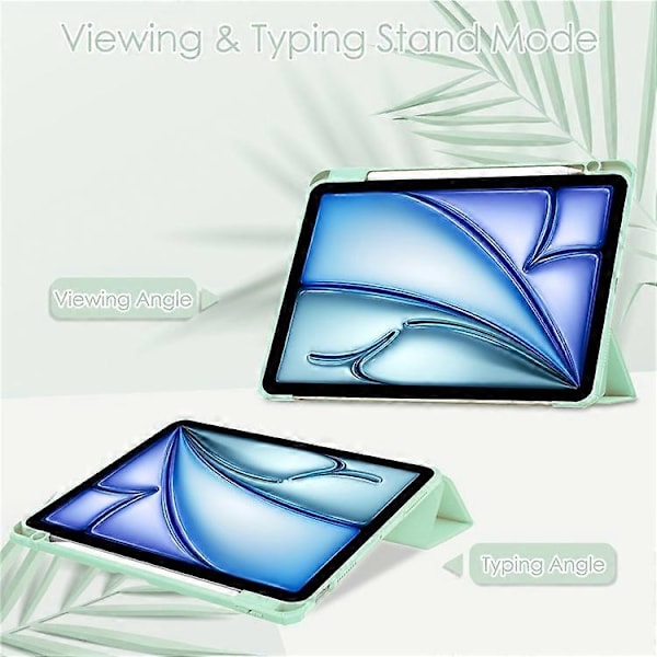Kompatibelt Skal för iPad Air 11 (2024) Transparent Fodral PU Läder Auto Wake Sleep Skyddande Fodral med Pennhållare LightGreen