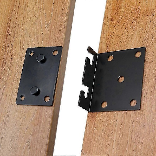 4-delt sengerammsett stolpe dobbel krokspor brakett 3,5 tommer X 3 tommer metall sengeskinnekrokplate svarte sengtilbehør