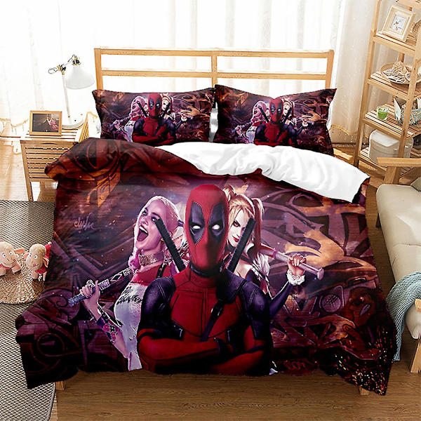 Deadpool 3D Printet Sengesæt Dynebetræk Quilt Betræk Pudebetræk Børne Gave Farve 2 US TWIN 173x218cm