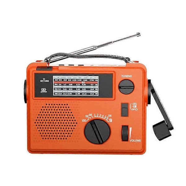 2000MAh Nødradio Bærbar Håndsveivradio AM/FM/SW LED Værvarslingsradio med Lommelykt