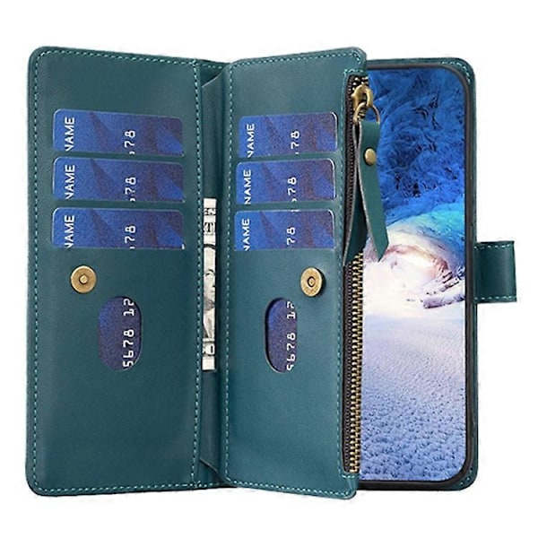 BF Style-19 Kompatibelt För Oppo A74 / A93 / A54 5G Ficka med Dragkedja PU Läder Telefonfodral Plånbok Ställ Skydd Green