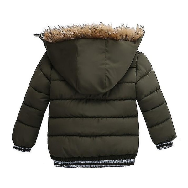 Hettejakke for barn Vinter Bomullsjakker Fuskepelskrage Overfrakker Green 120cm