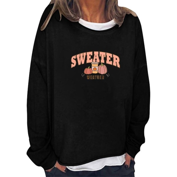 Halloween T-shirt med Græskar Ansigt - Kvinders Langærmet Efterår Græskar T-shirt Halloween Tee Shirt Top style 4 L