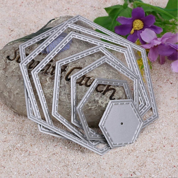 7 st/set Hexagon Spiral Skärmallar Stansar DIY Scrapbooking Dekorativa Papperskort Mall Klipp