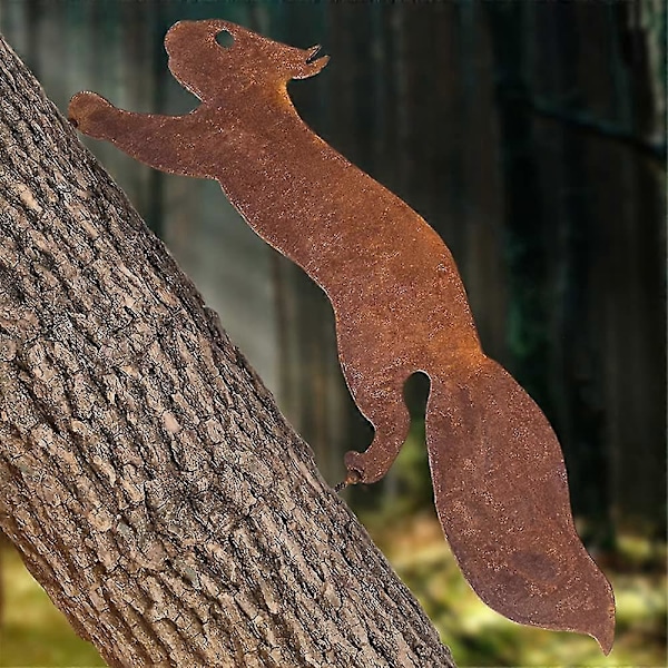 Ruosteinen orava ruuvattavaksi puuhun, puutarhatolppa ruosteinen puutarhakoriste orava ruoste koristeellinen - Yvan
