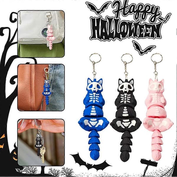 Personalized Skeleton Cat Print 3D Toy Keychain Suitable for Backpack Car Charm Svart