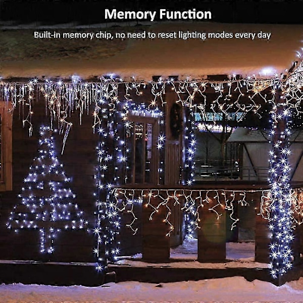 Lyslenke til jul innendørs og utendørs, 20M 200 LED Kaldhvit Elektrisk Lyslenke 8 Moduser Vanntett LED-lys for Juledekorasjon Fest Bryllup