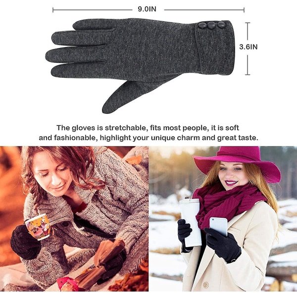 Crday naisten kosketusnäytölliset käsineet - Talvihanskat Kosketusnäyttö, koko sormi ulkolahjaksi
