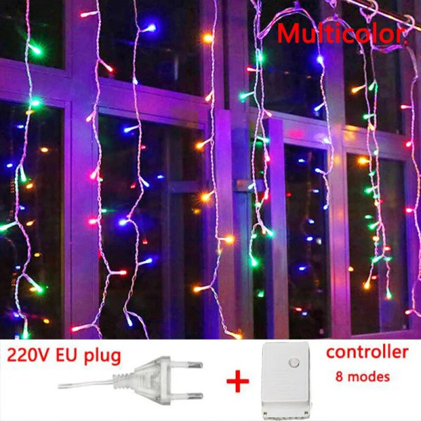 4-20M Jääpuikko LED-valosarja Häihin Juhliin Lamppu Juhlavalot Joulukoriste Kotiin Räystään Katukoristelu 8X0.6M 200Leds EU plug Multi