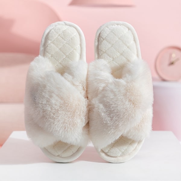 Kryss Bomull Tøfler Innendørs Varme Tøfler Vinter Varme Hjem Plysj Tøfler white-PVC 36-37(fit 35-36)