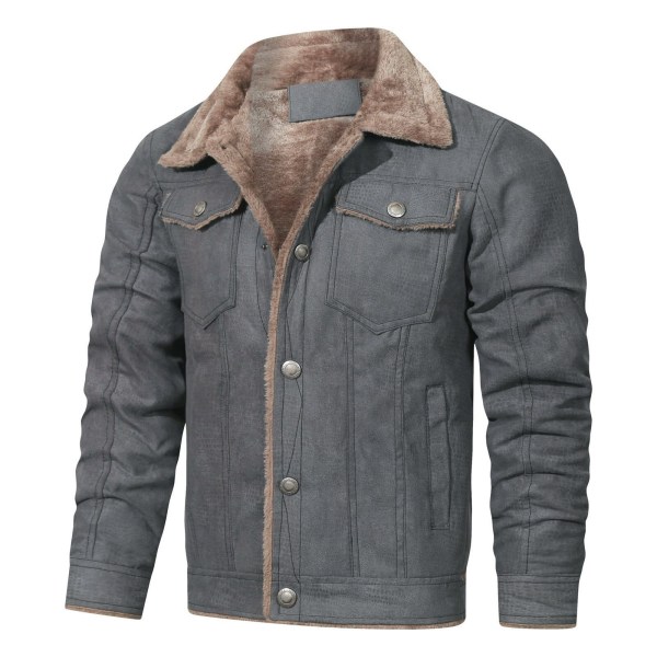 Uformelle vinterjakker for menn, varme jakker, jakker med jakkeslag og lange ermer, høstjakker for menn Grey XXXL