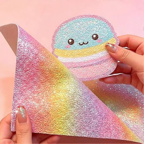Fleksible glitterark, Glitterstoff, Regnbuegradienttype, Håndlaget DIY V8L9 coarse glitter20*15cm