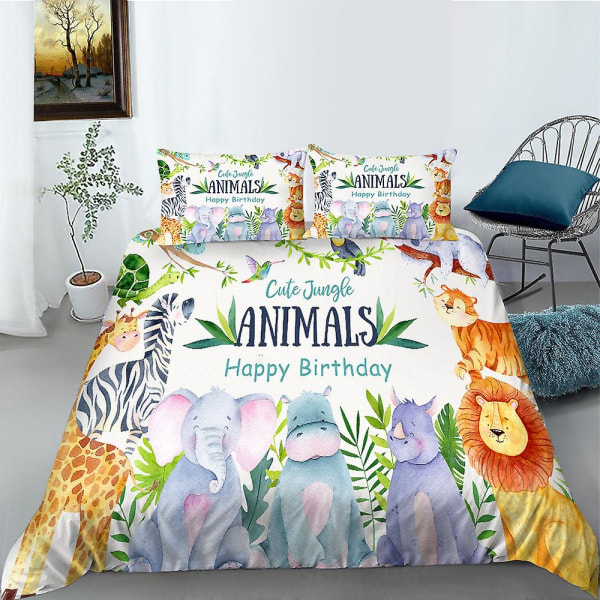 Sarjakuva Animal cover King Queen Size Lovely Elephant Lion Fox vuodevaatteet set lapsille Wildlife 2/3 kpl polyesteri cover