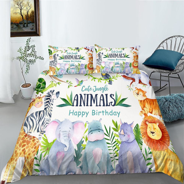 Tecknad Djur Påslakan King Queen Size Härlig Elefant Lejon Räv Sängkläder Set För Barn Vilda Djur 2/3st Polyester Täcke