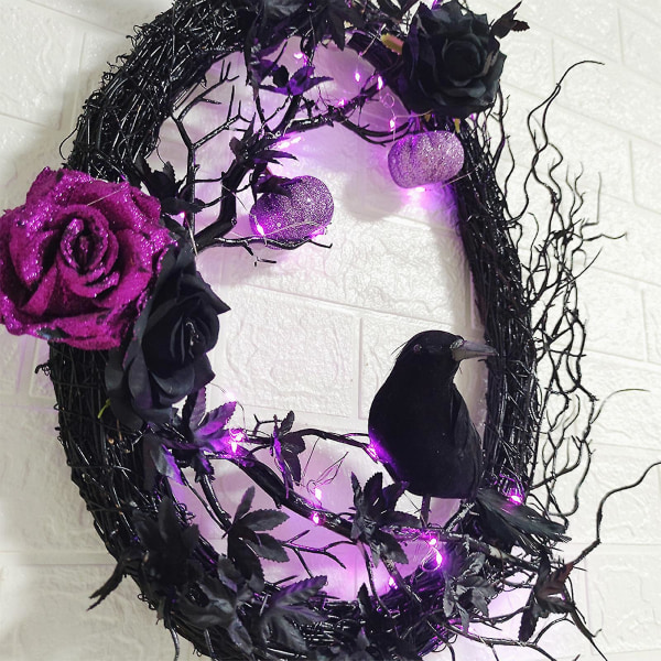 Soikea seppele purppura ruusu kuollut oksa musta varis kurpitsanpää Halloween-juhlat vaahteranlehtiseppele