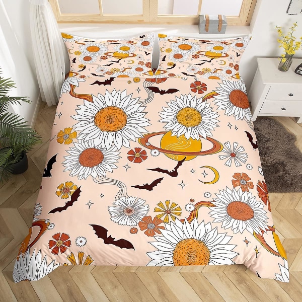 Groovy Daisy Sängkläder Set King Queen Size Retro Blomma Påslakanset Psykedelisk Blommig Täcke Örngott Mikrofiber Quilt Överdrag