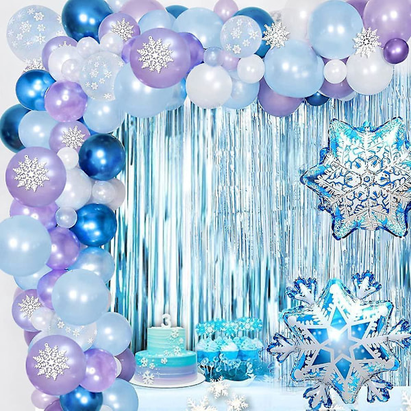 Frozen Ballon Garland Bue Sæt, Frozen Ballon Pige Fødselsdagsdekoration, Lilla, Blå, Hvide Balloner Til Fødselsdag Bryllup Baggrund Fest Dekoration