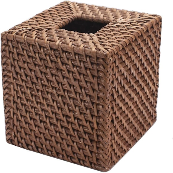 Rattan Vævsboks Cover Firkantet Servietholder Til Hjemmekontor Bil (honningbrun)