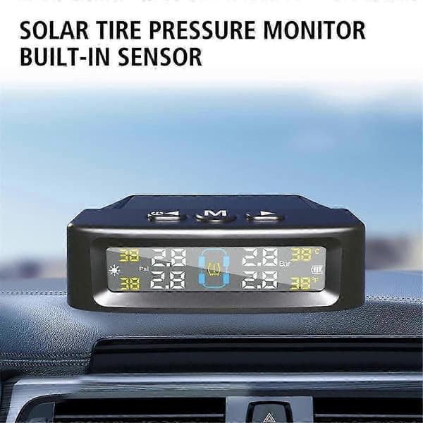 Temperaturvarning Bränslebesparande Däcktrycksövervakningssystem Solar TPMS 4 Externa Sensorer Bildäcktrycksmätare A