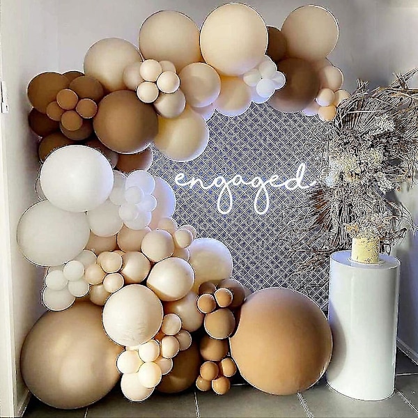 124 stk. Ballonguirlande sæt, latexballoner, retro brun beige hvid ballon