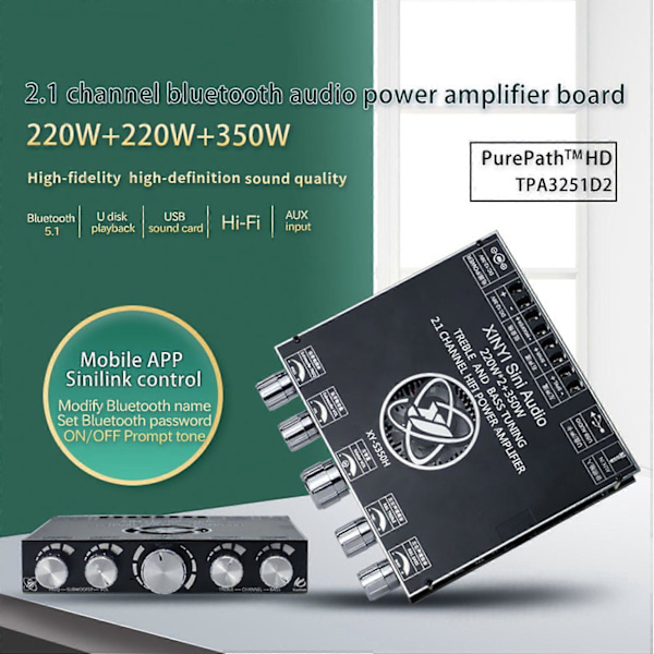 2.1-kanals TPA3251 Bluetooth Digital Forstærkermodul Høj og Lav Tone Subwoofer, 220Wx2+350W Forstærker