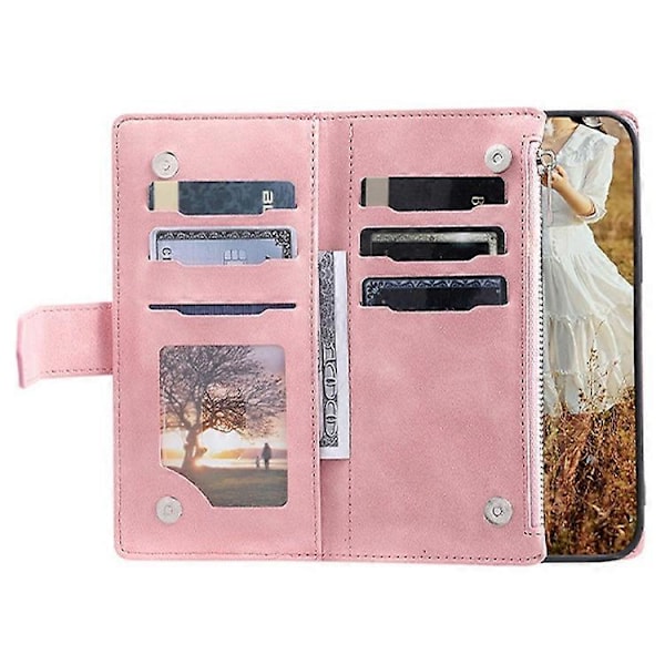 005 Style Kompatibel til Samsung Galaxy A51 4G SM-A515, Rhombus Tekstur Wallet Style PU Læder Telefon Cover Lynlåslomme Stand Fea Pink