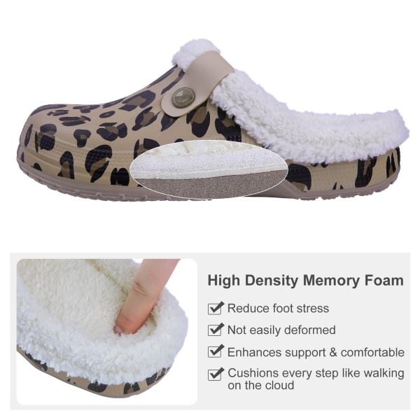Varme innesko for kvinner Hagesko Myke vanntette plysjtøfler Par Leopard print 42-43(10-10.2 inch)