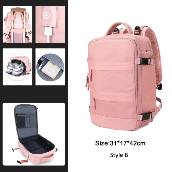 Uttrekkbar reiseryggsekk Unisex bærbar veske Dame Large Duffel Bag Herre Student Business Travel USB Lading Pink Style B