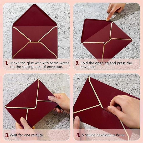 100 st A7 Vinröda Inbjudningskuvert med Guldkanter, 12,7 x 17,8 cm