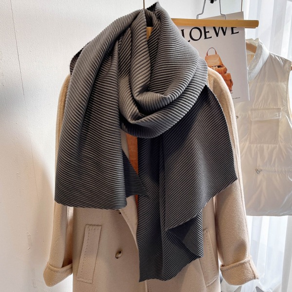 Japansk grøn Miyake stil ensfarvet imiteret bomuld og linned plisseret tørklæde vinter dame stil sjal varmt tørklæde black
