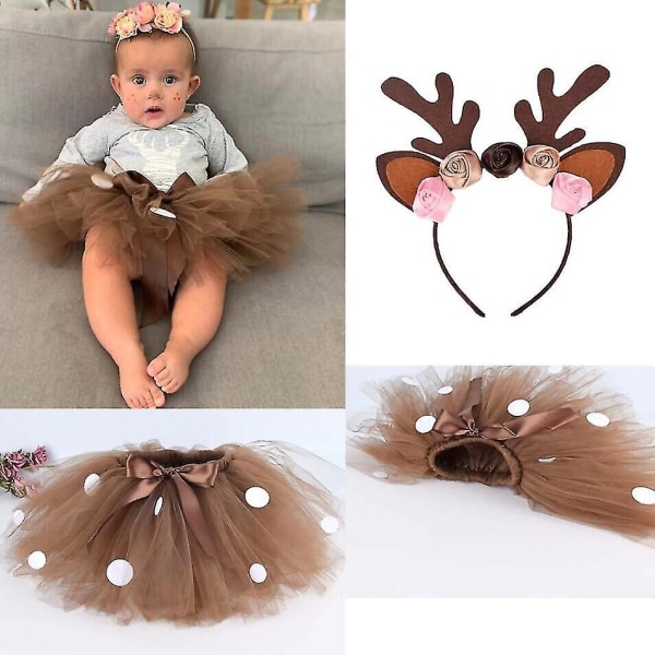 Pige Dyre Udklædning Jule Rensdyr Hårbøjle Med Tutu Nederdel Sæt Til Prinsesse Jul Og Fødselsdagsfest Kostume Set 2
