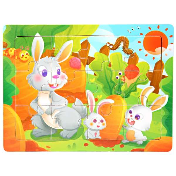 15*11cm 3D Palapeli Sarjakuvaeläimet Puupalapeli Lasten Kognitiivinen Palapeli Vauvan Puiset Lelut Opetuslelut Lapsille 12-rabbit Pulling Ra