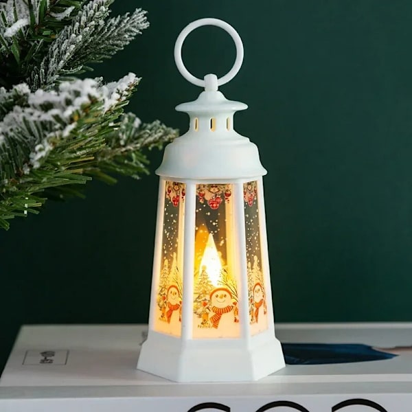 Upplyst Jul Snögloblykta Batteridriven LED Nattlampa med Krok Julgransprydnader Presentidéer Beige