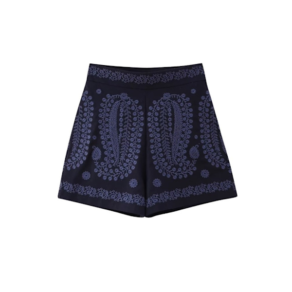 Nye Mode Broderi Dame Shorts Sommer Lynlås Side Casual Højtaljede Korte Damebukser Y8K Navy Blue M