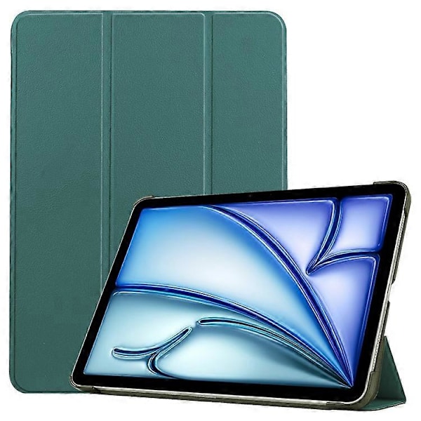 Yhteensopiva iPad Air 11 (2025) / (2024) Kotelo PU Nahkainen Suojakotelo Kolmiosainen Jalusta Älykäs Suojus DarkGreen