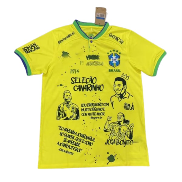 22-23 Brasilien hemmaplan Pele jubileumsutgåva anpassad jersey träningsdräkt kortärmad jersey T-shirt Scholes NO.18 S