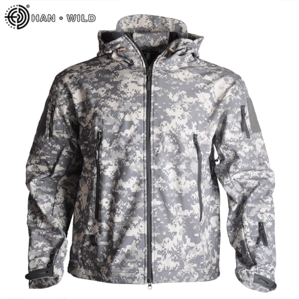 Jakt Jakker Myk Militær Taktisk Jakke Man Combat Vanntett Fleece Herre Klær Multicam Coat Windbreakers ACU-Camouflage 4XL for 95-105kg