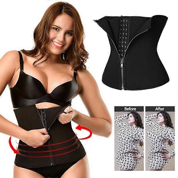 Midjeformare för Kvinnor Latex Bälte Stålskenor Dragkedja Kroppsformare Korsett Black L