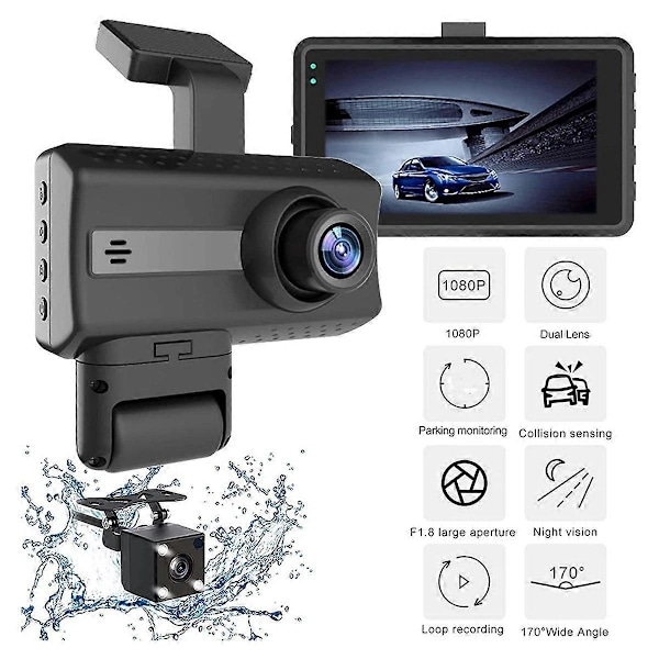 1080P HD Autokamera Auton DVR Ajotallennin, 3.0 tuuman IPS-näyttö Kojelautakamera, Pysäköintitila
