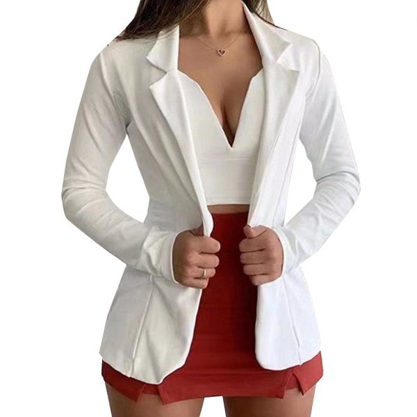 Naisten Slim Blazer toimistotakki Muodollinen pukutakki White 2XL