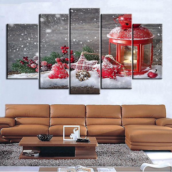 Juldekorationer Jultomte 5 st HD Canvas Tryck Heminredning Bild Väggkonst Målning Q