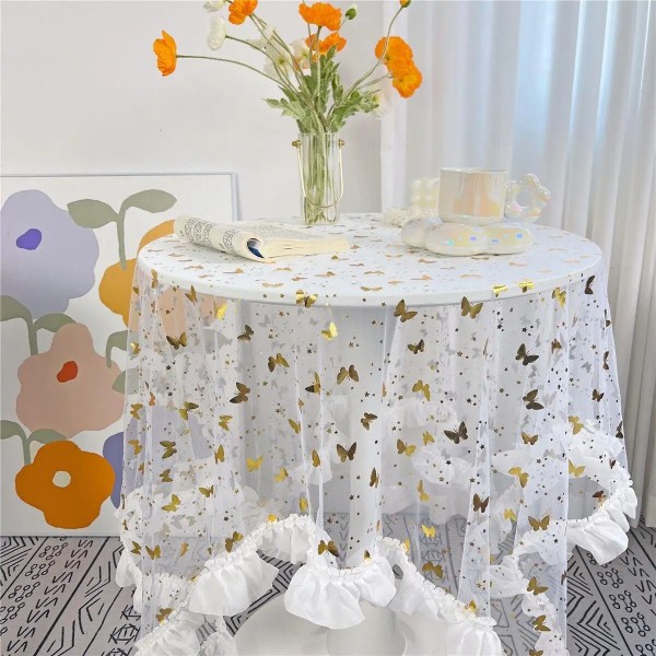 Moderne Nordisk Ins Glimt Dug Stue Flæse Blonde Dug Måtte Rundt Kaffe Spisebord Cover Dekoration Jul Yellow 110x170cm