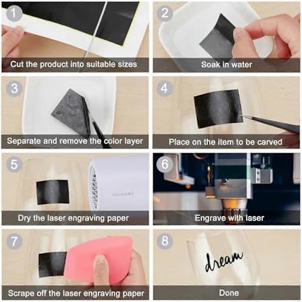 4 Stycken Lasergraveringsmarkeringspapper, Svart Lasergraveringspapper för Fiberlasergravering, för Metall, Glas, Keramik