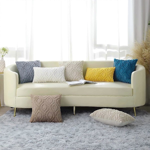 Set med 2 Fuskpäls Kuddfodral 45x45 cm, Dekorativa Mjuka Plyschiga Sammets Kuddfodral 18X18 Tum, Fyrkantig Boho Neutral, för Soffa, beige