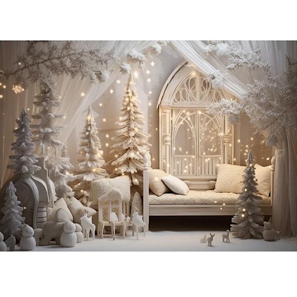 Beenle Julefotografering Bakgrunn Juletre Gave Peis Snøfnugg Familie Selskap Banner Portrett Bakteppe Fotostudio SD-2248 Vinyl 220X150cm