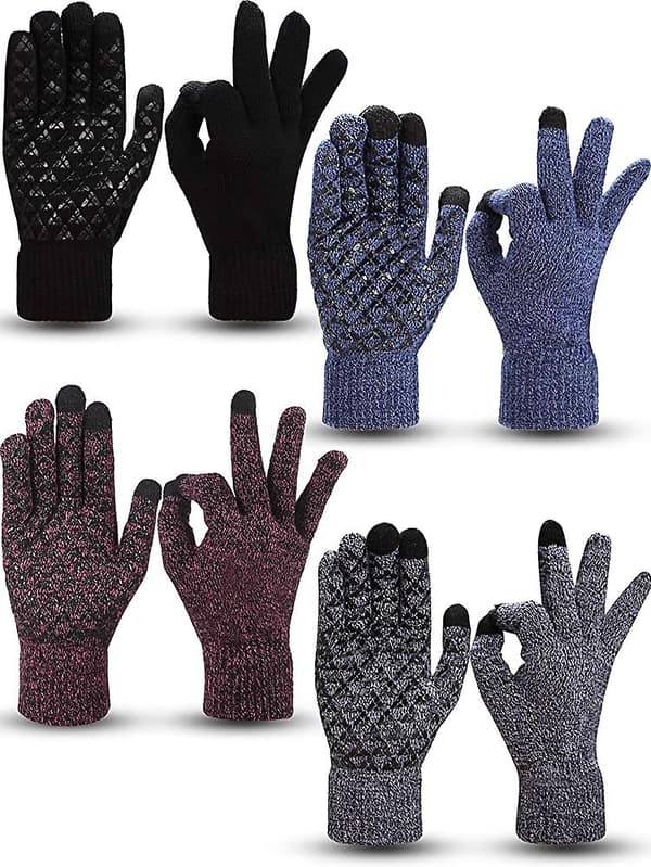 4 Par Vinter Strik Touchscreen Handsker Varme Teksthandsker Elastiske Skridsikre